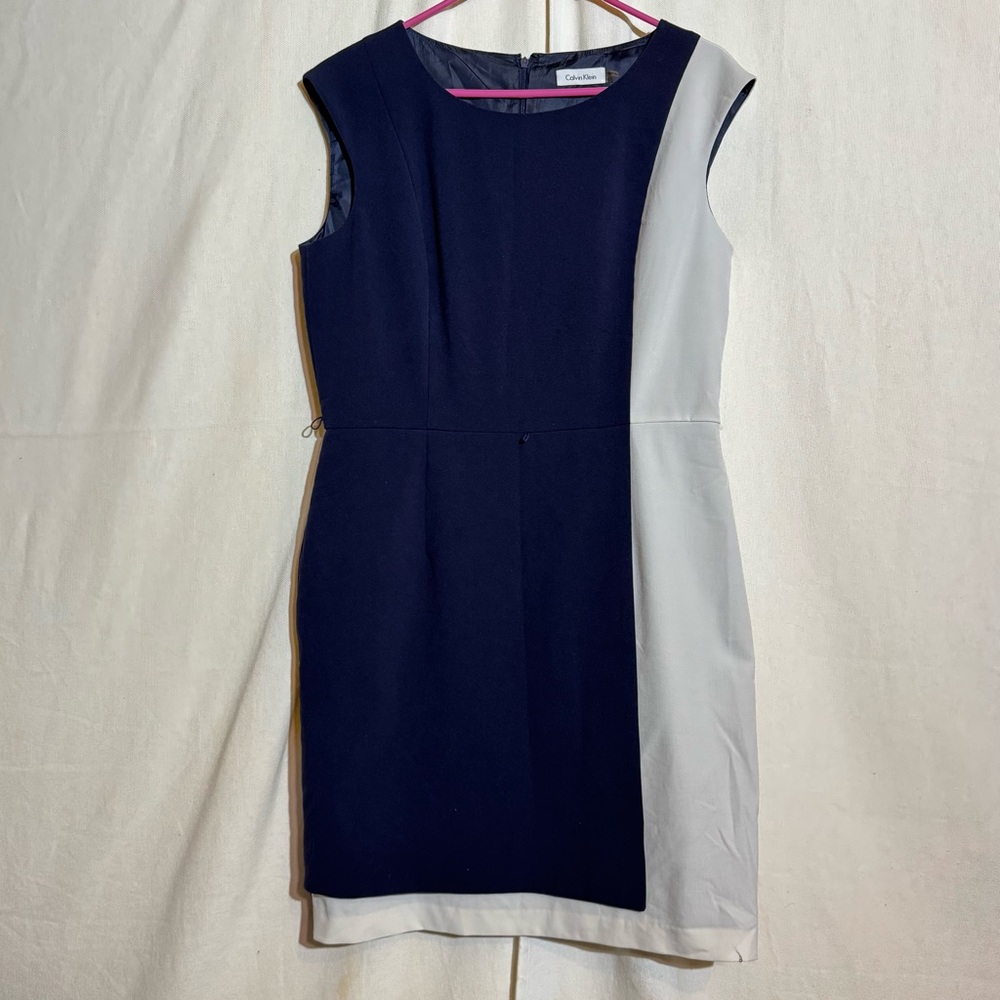 Calvin Klein Navy and Light Gray Colorblock Midi Dress